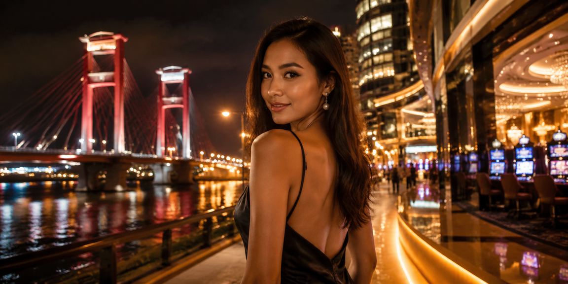 Nuansa pasar malam Indonesia dengan lampu berwarna-warni menggambarkan aktivitas betting malam