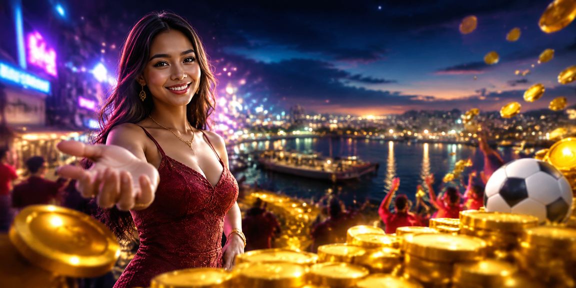 Tampilan neon berwarna-warni menggambarkan atmosfer casino betting yang energik di malam hari