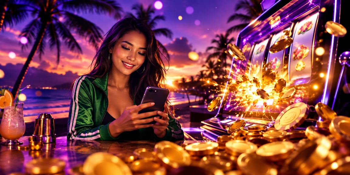 Pengalaman bermain slot game di tepi pantai dengan suasana santai dan layar seluler